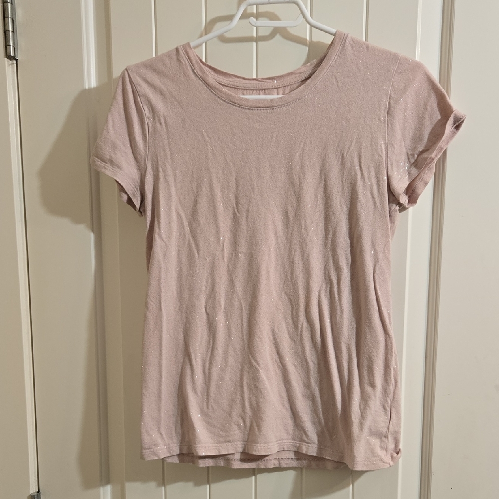GAP Women's Soft Pink Sparkly Short Sleeve T-Shirt Small